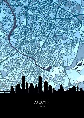 Austin Texas Skyline Map