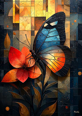 Stained Glass Butterfly on a Vibrant Flower