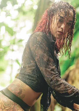 Woman in Black Lace Shirt