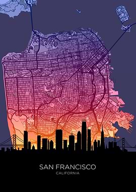 San Francisco California Skyline Map