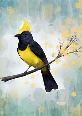 Yellow-Crested Bird on Branch