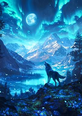 Wolf Howling Under moon