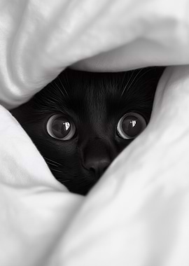 Black Cat Hiding Under Blanket