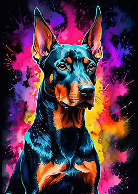 Doberman in Watercolor Neon