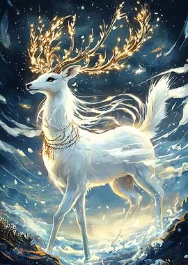 White Deer with Golden Antlers