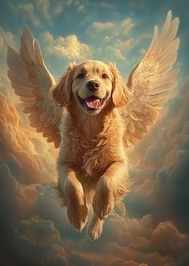 Golden Retriever with Angel Wings | Comforting Pet Loss Art