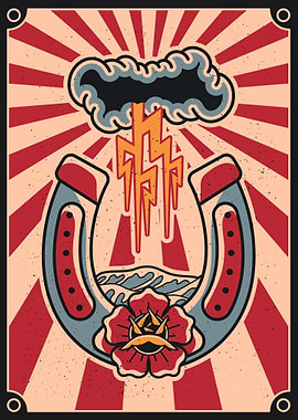 Horseshoe & lightning vintage art