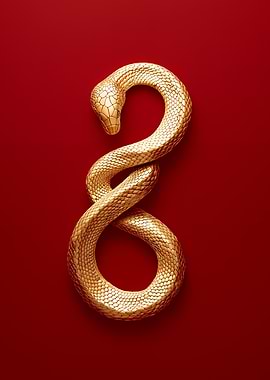 Golden Snake on Red