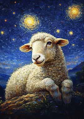Sheep Under Starry Night