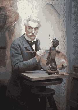 Artist Painting a Sculpture