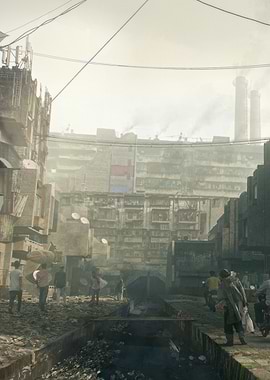 Smog-Filled City Alley