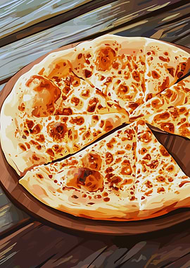 Cheese Pizza on Wooden Board