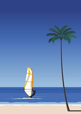 Windsurfing in tropical beach