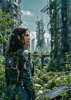 Post-Apocalyptic woman in cityspace