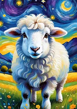 Sheep in Starry Night