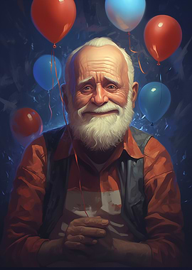 Happy Old Man with Balloons