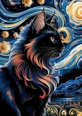 Majestic Cat in Starry Night