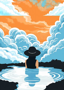 Woman in a Pool at Sunset