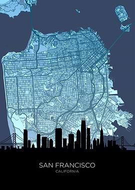 San Francisco California Skyline Map