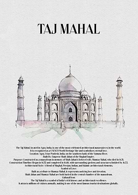 Taj Mahal Watercolor Illustration