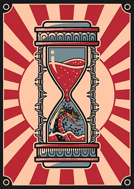 Red sand hourglass vintage art
