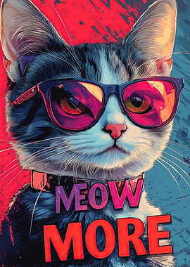 Cool Cat with Sunglasses and Meow More