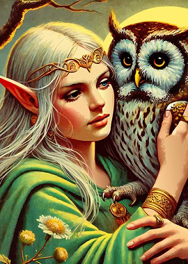 Fantasy Elf and Owl