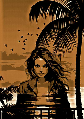 Woman in Tropical Sunset