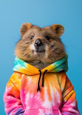 Quokka in Tie-Dye Hoodie