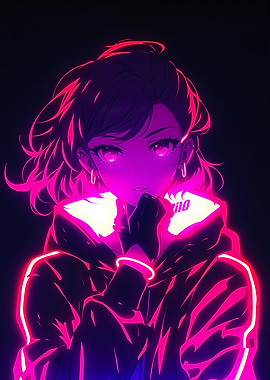 Anime Girl Neon Glow