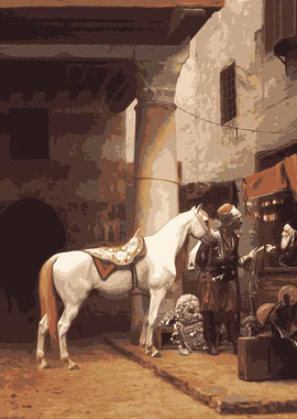 White Horse in a Middle Eastern Market