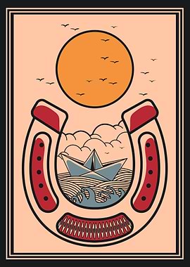 Horseshoe & paper boat vintage art