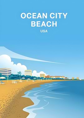 Ocean City Beach Illustration