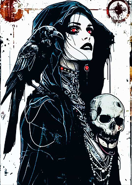 Dark Gothic Woman with Raven