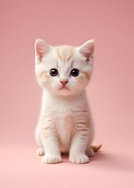 Cute Kitten on Pink Background