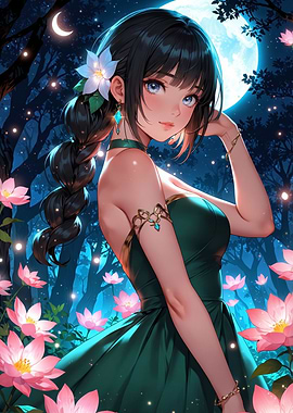 Anime Girl in Forest