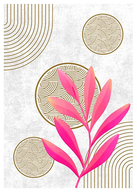 Pink Leaf & Gold Circles