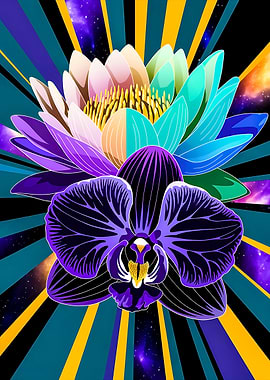 Cosmic Bloom: Lotus and Orchid Harmony