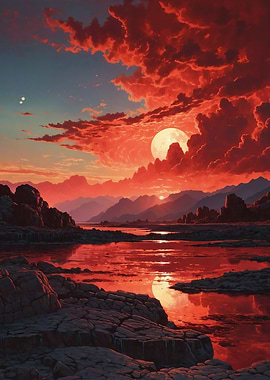 Red Moon Landscape