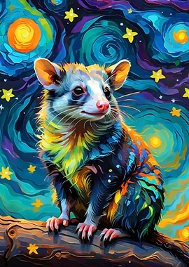 Opossum in Starry Night