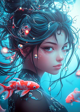 Anime Girl with Koi Fish