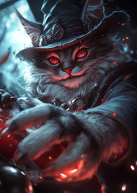 Feline Sorcerer with Red Eyes