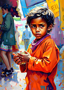 The little beggar in the market