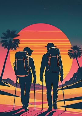 Desert Horizon Hike - Retro Adventure Wall Art