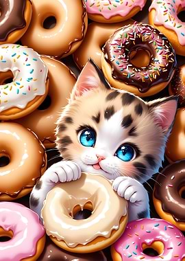 Cute Kitten with Donuts