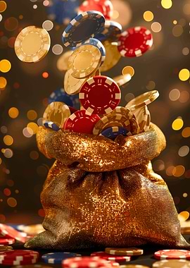 Golden Bag of Casino Chips