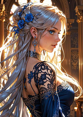 Enchanting Princess in Midnight Blue Elegance