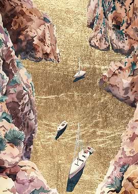 Sailboats Between Cliffs