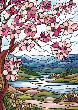 Stained Glass Spring Landscape