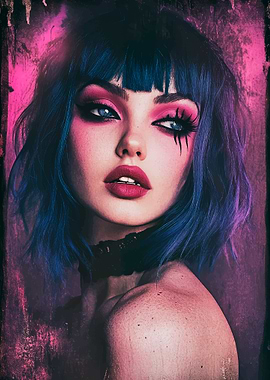 Blue Haired Woman with Bold Makeup
